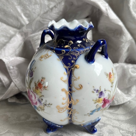 VINTAGE UNBRANDED Hand Painted Round Floral Vase 5" - Picture 2 of 11